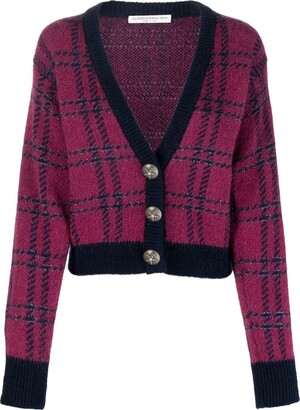 Alessandra Rich Wool Checked Jacquard Cardigan Womens Clothing Jumpers and knitwear Cardigans 