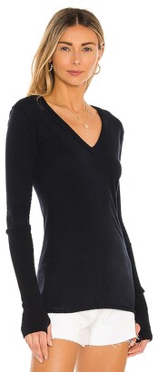 Enza Costa Cashmere Cuffed V Neck Long Sleeve Tee