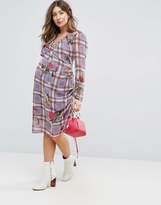 Thumbnail for your product : ASOS Maternity Tall Floral And Check Midi Dress With Tie Side Channelling Detail