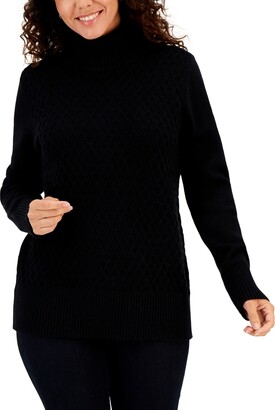 Karen Scott Women's Cable-Knit Turtleneck Cotton Sweater, Created for Macy's