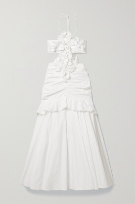 Carolina Herrera Cutout Floral-appliquéd Cotton-blend Poplin Halterneck Midi Dress