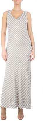 Nina Leonard V-Neck Stripe Maxi Dress