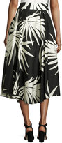 Thumbnail for your product : Milly Jackie Palm-Print Cotton Midi Skirt, Black