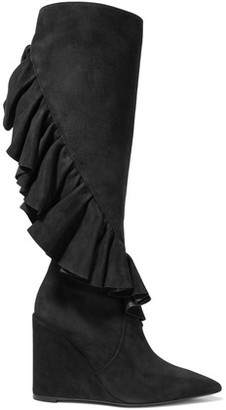J.W.Anderson Ruffle-Trimmed Suede Wedge Knee Boots