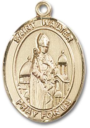 Bonyak Jewelry Saint Medal Collection Custom Engraved 14kt Yellow Gold St. Walter of Pontnoise Medal 3/4 x 1/2 inches