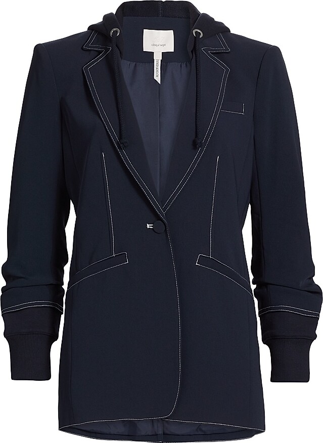 Cinq à Sept Women's Khloe Contrast Topstitch Hooded Blazer - Navy - Size 0