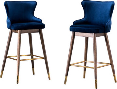 Fabric Upholstered Wingback Bar Stools, - 2 Thick Foam Padding For And Seat, Velvet-like Covering, Mid-century Inspired Style, Tapered Legs A Stylish