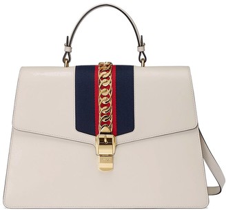 Gucci White Sylvie large leather tote bag