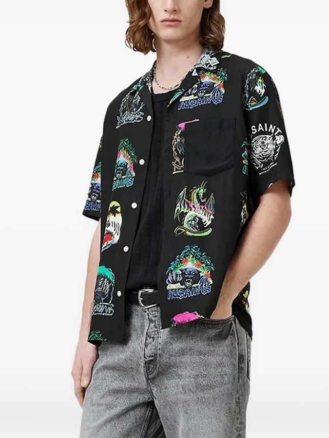 AllSaints Graphic-Print Short-Sleeve Shirt