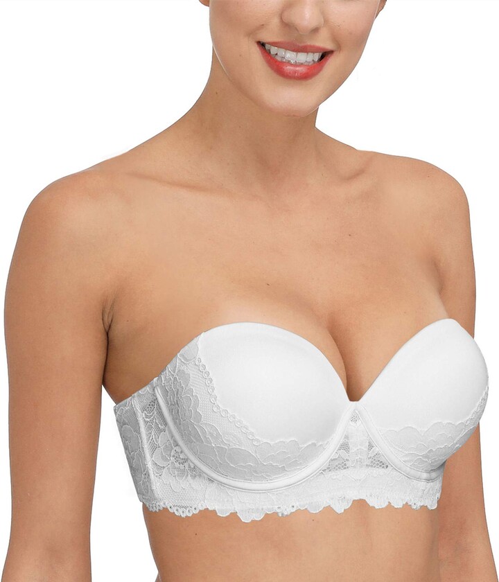 Pushlus Strapless Pushup Convertible Padded Lace Bra with Clear Straps  Invisible Back for Women - ShopStyle