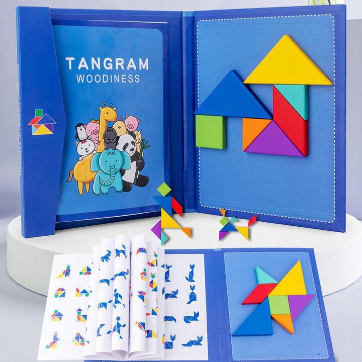 Tlewj Wooden Jigsaw Magnetic Tangram Puzzle Book Educational Toys For Children Baby Kid Portable Montessori Learning Intelligence
