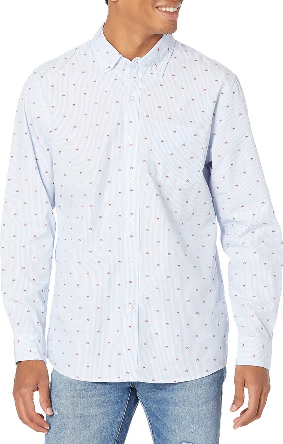 Brand Goodthreads Mens Slim-fit Long-sleeve Polka Dot Homespun Chambray Long Sleeve Shirt 