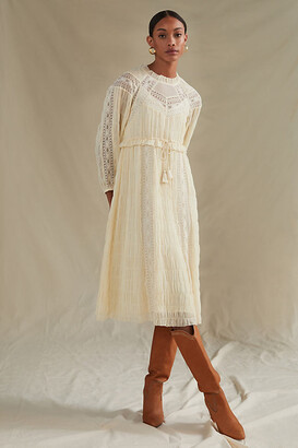 Let Me Be Pleated Lace Midi Dress
