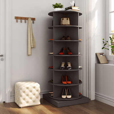 Latitude Run Grey 6-Layer 360 Rotating Shoe Locker Space Saving Fits 24 Pairs Modern Appearance Chest Organizer Cabinet 6 Layers Accommodates Easy To Construc