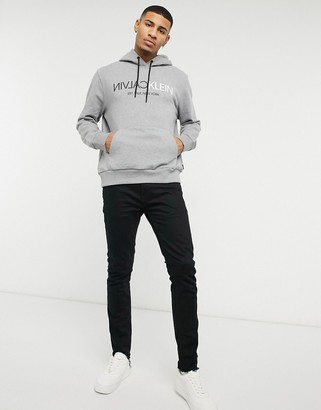 Calvin Klein text reverse chest logo hoodie in gray - ShopStyle