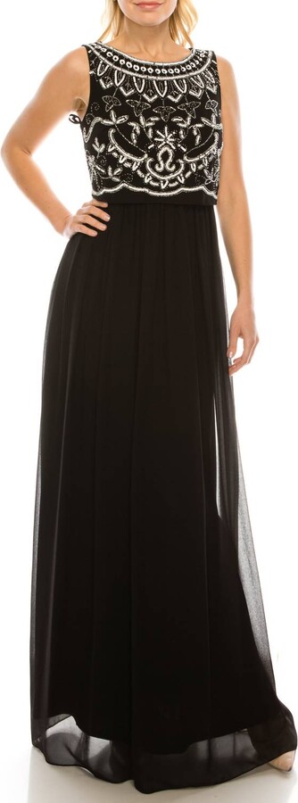 Sleeveless Popover Beaded Dress In Black Ivory