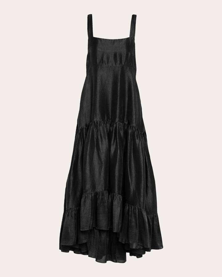 Azeeza Griffon Tiered Silk Midi Dress