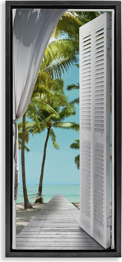 Stupell Industries Tropical Beach Villa View Nautical & Beach Painting Black Floater Framed Canvas Art Print Wall Art, 14 x 31