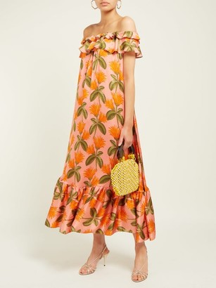 Borgo de Nor Agata Floral-print Silk-satin Midi Dress - Orange Multi
