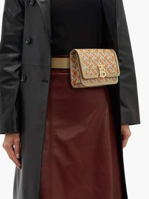 Burberry Tb-print Leather Belt Bag - Womens - Orange Multi