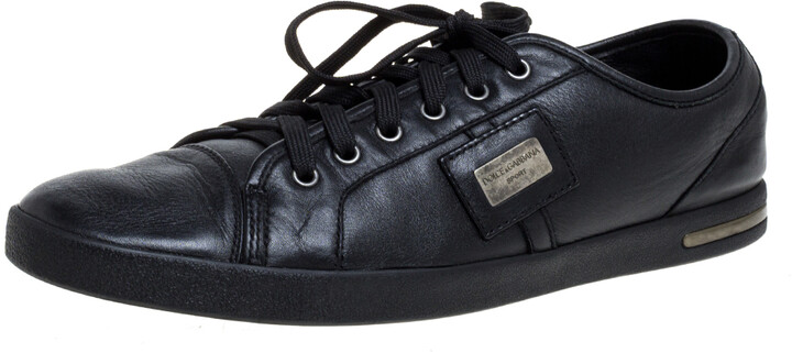Dolce & Gabbana Black Leather Lace Low Top Sneakers Size 44.5