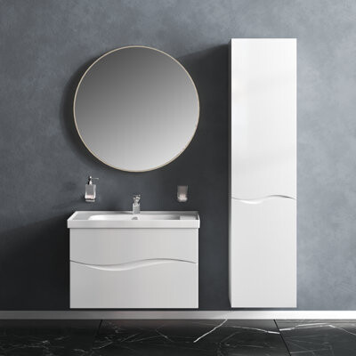Huel Modern Wall Mounted Bathroom Vanity with Washbasin, Wave White High Gloss Collection with Side Vanity Cabinet, Non Toxic Fire Resistant MDF 52" |