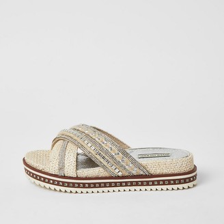 river island flatform espadrille sandals with buckle in cream