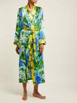 Thumbnail for your product : Richard Quinn Watercolour-print Silk-satin Robe - Womens - Blue Print