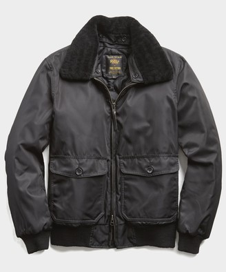 Exclusive Todd Snyder + Golden Bear Shearling Collar Bomber Jacket in Black