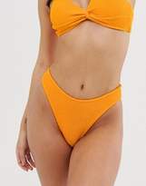 Thumbnail for your product : ASOS Design DESIGN crinkle high leg hipster bikini bottom in orange