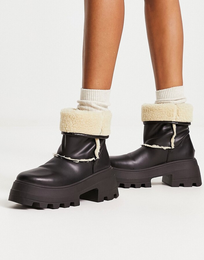 ASOS DESIGN Adriana chunky borg lined boots in black - ShopStyle