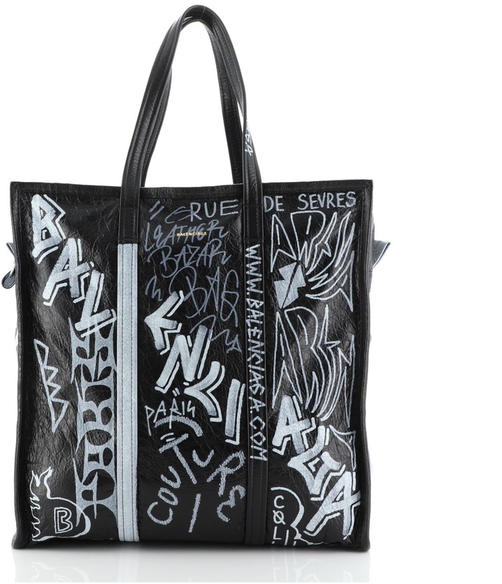 Balenciaga Bazar Graffiti Tote Leather Medium ShopStyle