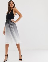 Thumbnail for your product : Chi Chi London pleated color block midi skirt in monochrome dip dye effect