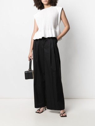 Nude High-Waisted Wide-Leg Trousers