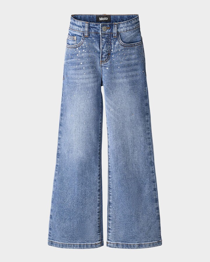 Molo Girl's Asta Organic Cotton Wide-Leg Denim Jeans, Size 8-16