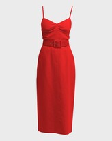 Thumbnail for your product : Halston Aryelle Sleeveless Belted Linen Midi Dress
