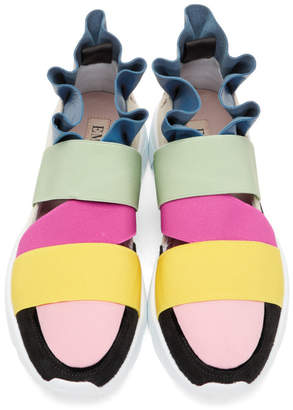 Emilio Pucci Beige and Pink Colorblock Slip-On Sneakers
