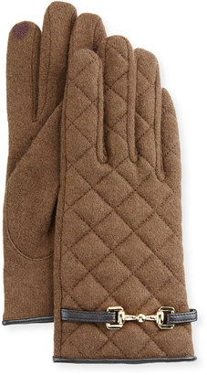Portolano Wool-Blend Quilted Gloves, Brown/Brown