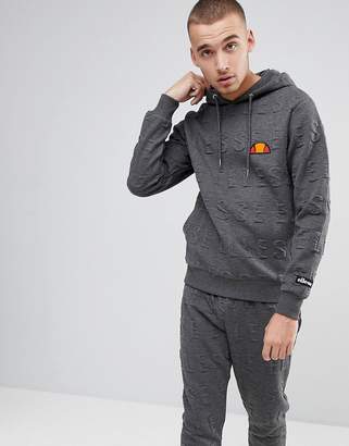Ellesse Hoodie With All Over Embossed Logo In Gray