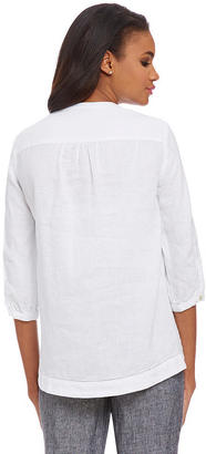 Jones New York Sport Band Collar Pleated Linen Shirt