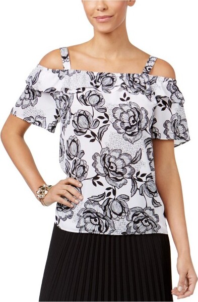Thalia Sodi ThaliaSodiWomensFloralKnitBlouse,brightwhitecm,X-Small