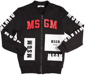 MSGM Logo Printed Zip-Up Cotton Sweatshirt