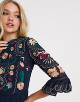 Thumbnail for your product : Frock and Frill 3/4 sleeve embroidered detail midi dress