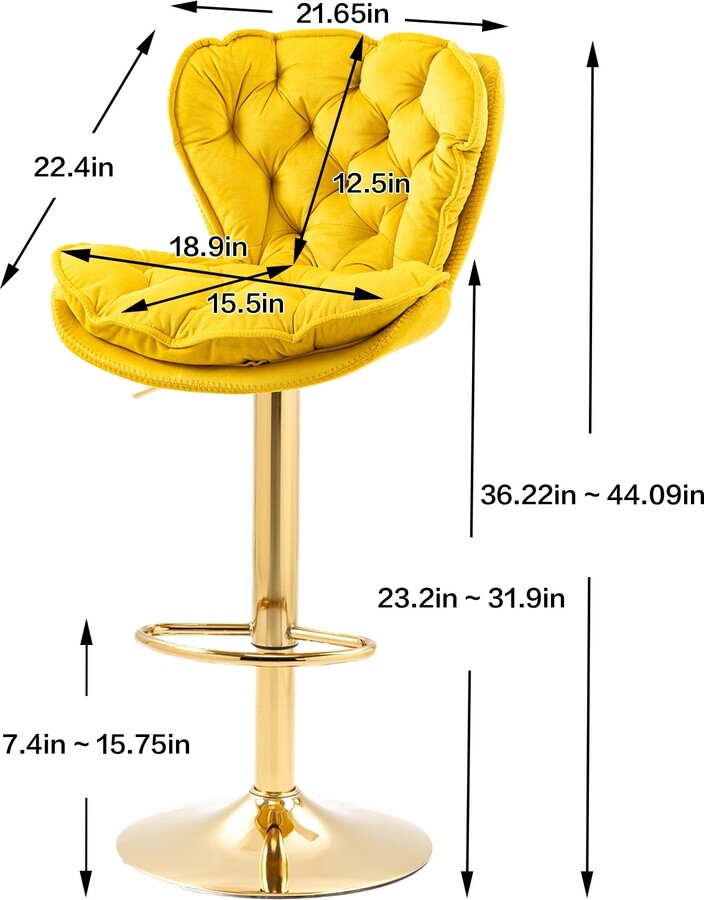 EDWINRAY Velvet Counter Height Bar Chairs Set of 2, Adjustment Height Bar Stools with Footrest