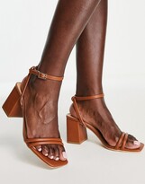 Thumbnail for your product : Truffle Collection sqaure toe block heel sandals in tan