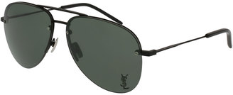 Saint Laurent Classic 11 Monochromatic Aviator Sunglasses, Black