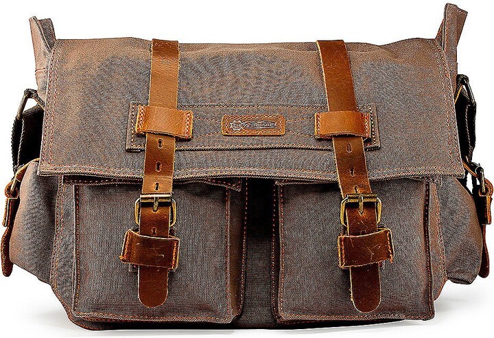Gearonic Vintage Canvas and Leather Satchel School Military Shoulder ...