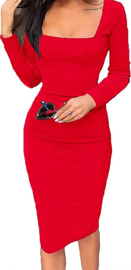 red slim dress
