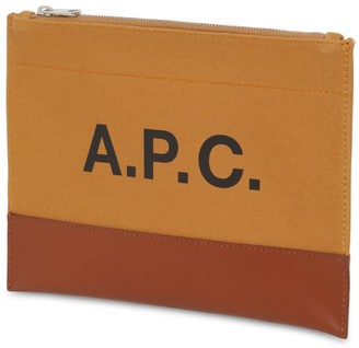 A.P.C. Logo Printed Cotton & Leather Pouch