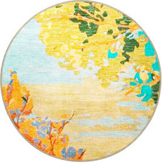 Hokku Designs Blue Green Abstract Tree Pattern Fringed Modern Decorative Washable Rug